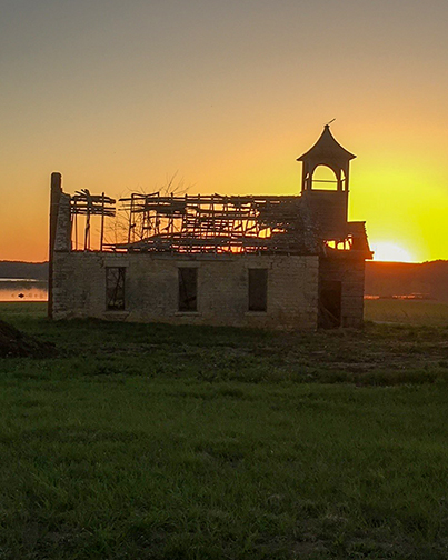 old building and sunset